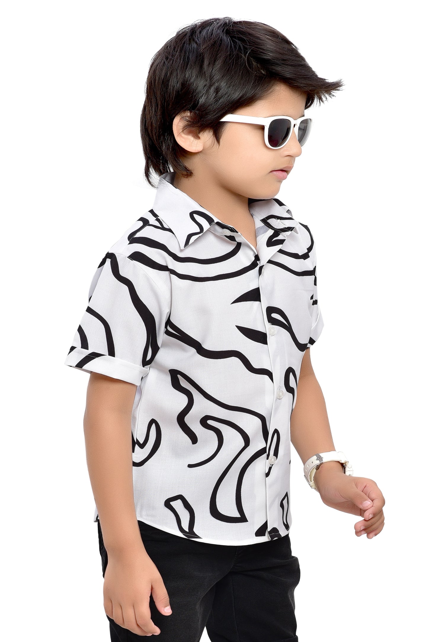 Black & White Printed Half Shirt for Boys – Front