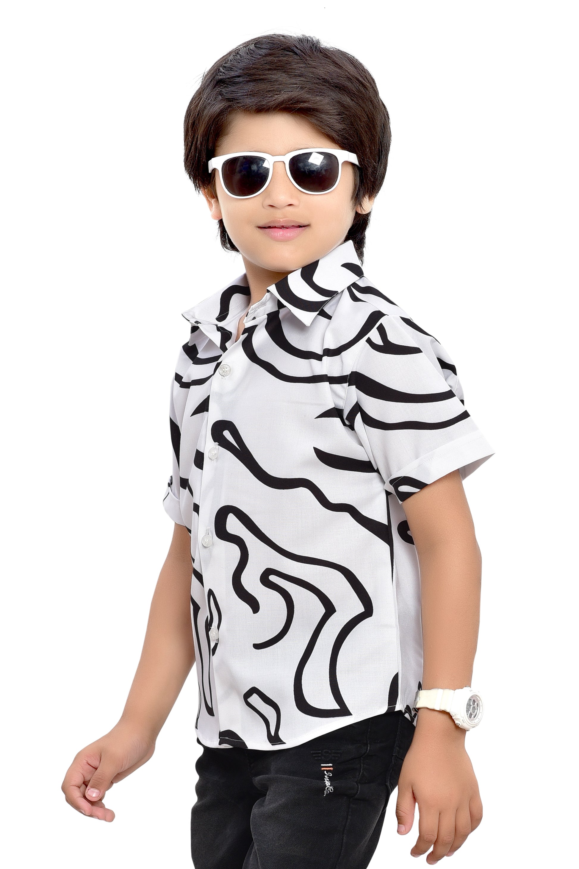 Black & White Printed Half Sleeve Shirt - Stylist Shirt