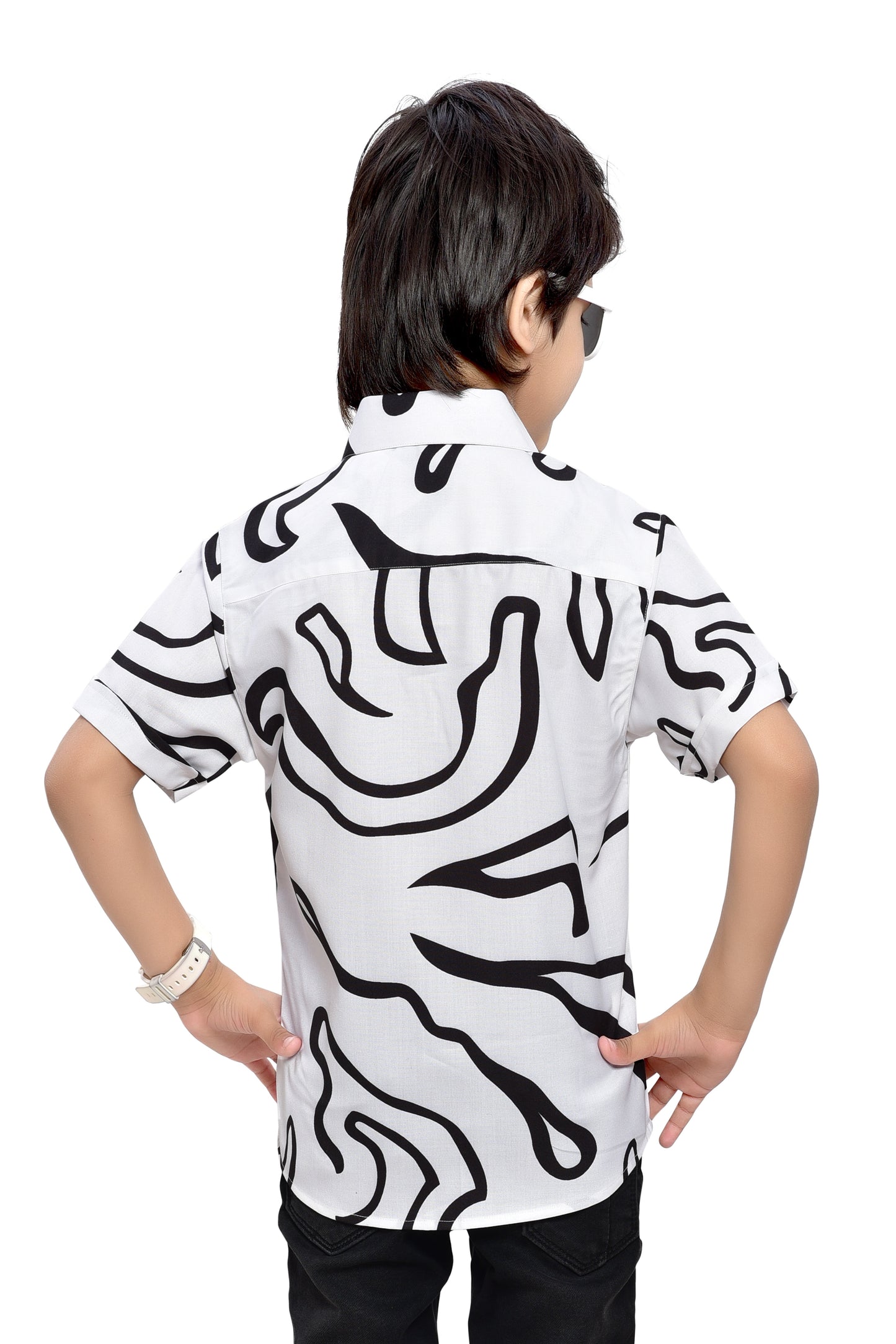 Black & White Printed Half Sleeve Shirt - Back