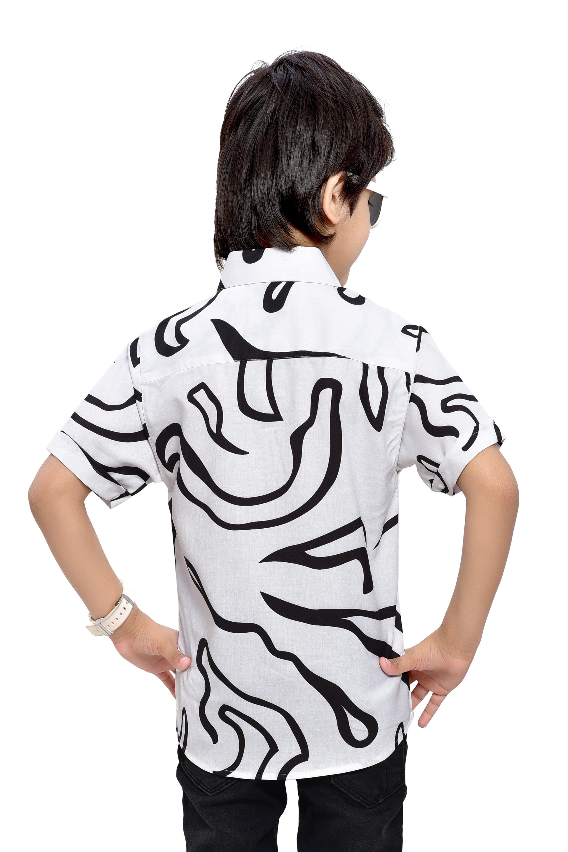 Black & White Printed Half Sleeve Shirt - Back