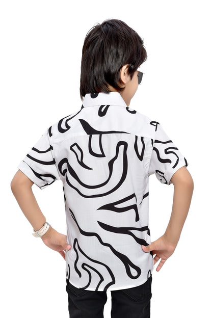 Black & White Printed Half Sleeve Shirt - Back