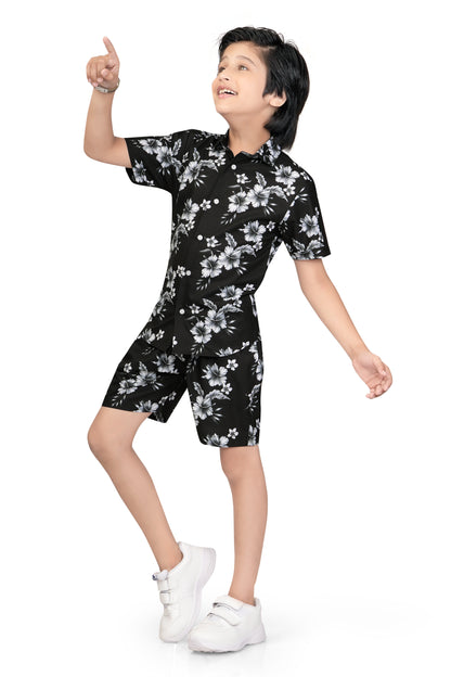 Black-and-White-Floral-Printed-Boys-Co-Ord-Set