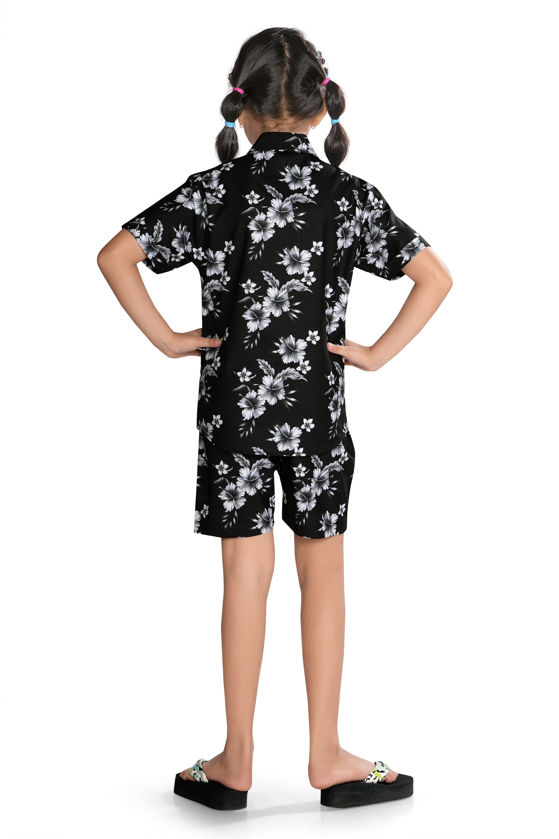 Black-and-White-Floral-Printed-Girls-Co-Ord-Set-BackView