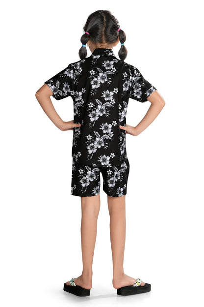 Black-and-White-Floral-Printed-Girls-Co-Ord-Set-BackView
