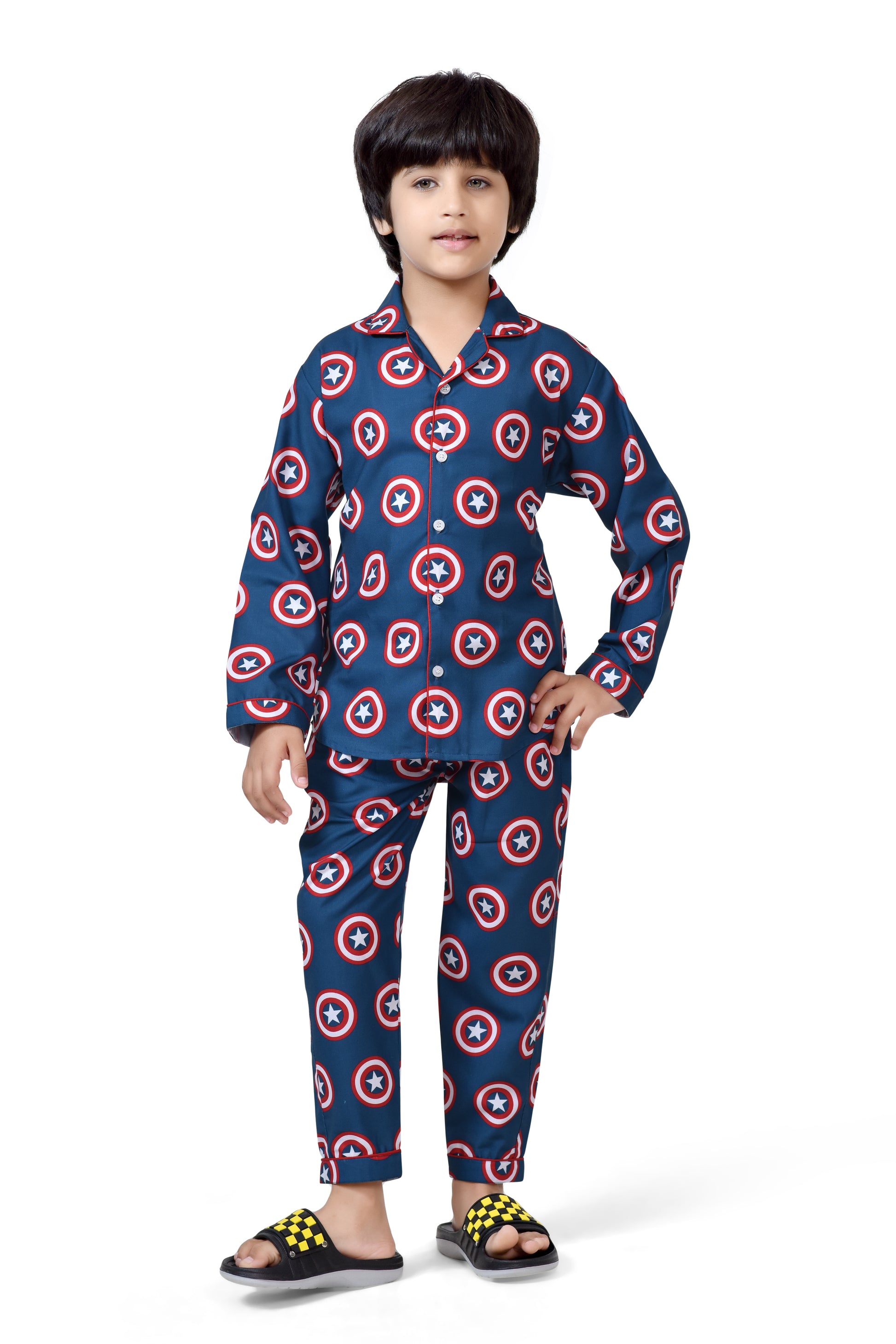 Buy Blue Captain America Shield Printed Boys Night Suit Online - Club96.in