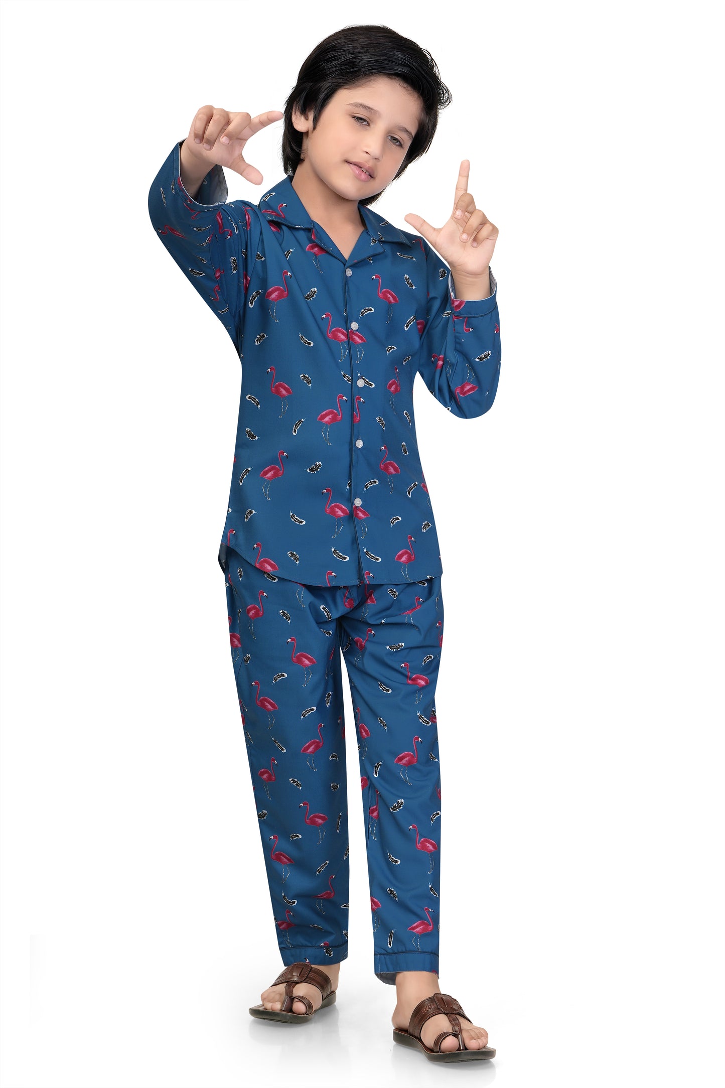 Black-Grid-Checks-Printed-Cotton-Nightsuit-Set-FrontView