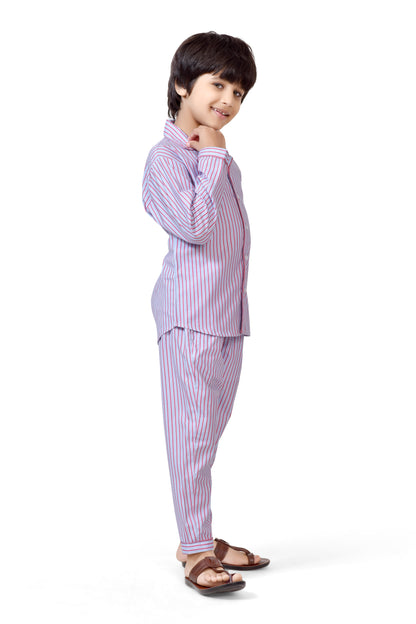 Blue & Pink Stripe Printed Boys Night Dress - Stylist