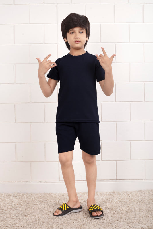 Blue_Pure_Cotton_waffle_kids_shorts_set_for_boy