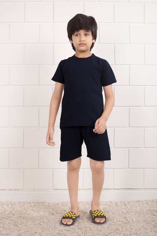 Blue_Pure_Cotton_waffle_kids_shorts_set_for_boy - FrontView