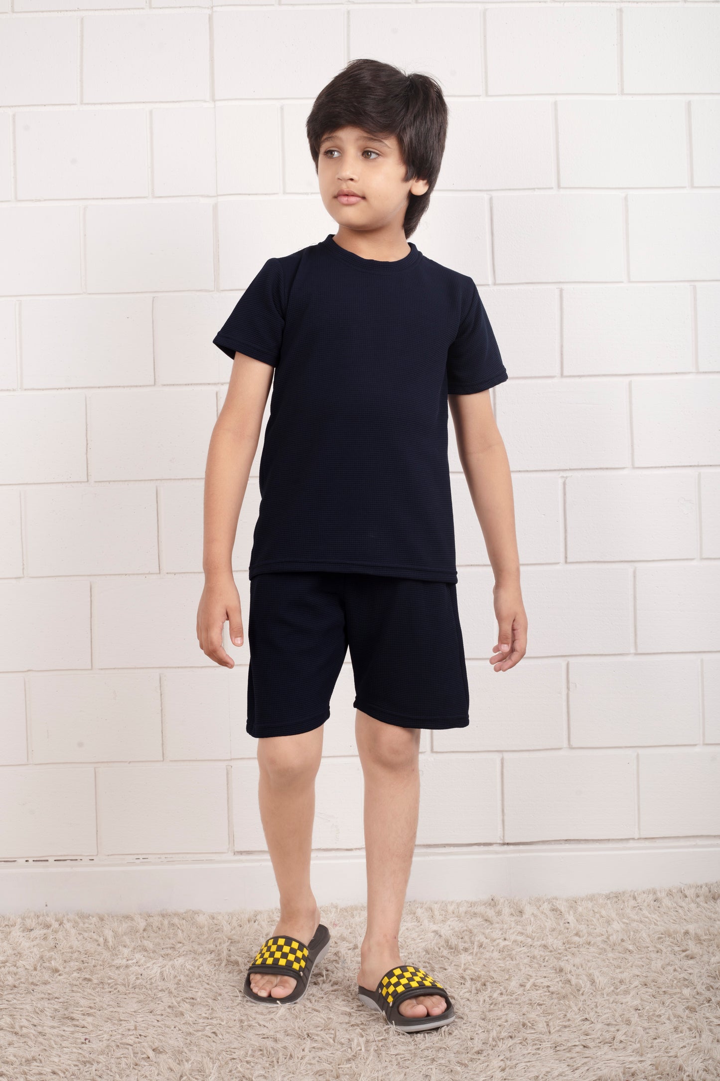 Blue_Pure_Cotton_waffle_kids_shorts_set_for_boy - Front