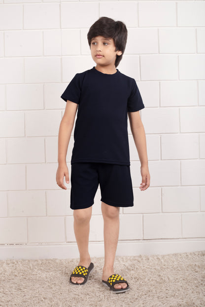 Blue_Pure_Cotton_waffle_kids_shorts_set_for_boy - Front