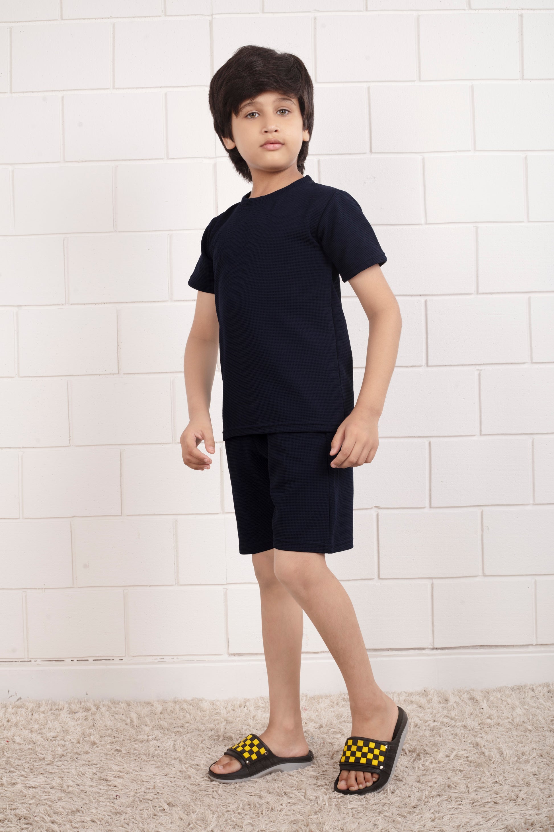 Blue_Pure_Cotton_waffle_kids_shorts_set_for_boy - SideView