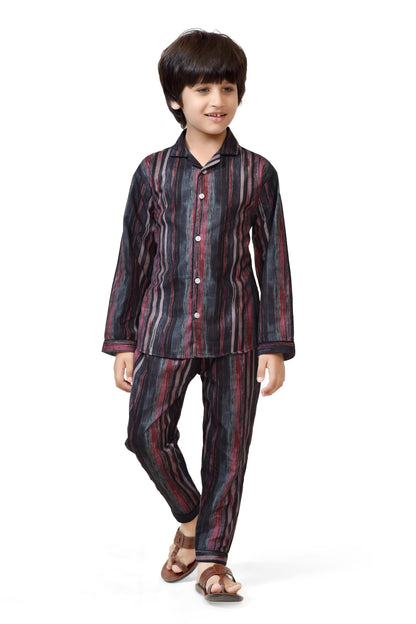 Buy Brown Striped Long Sleeves Cotton Boys Night Dress Online - Club96