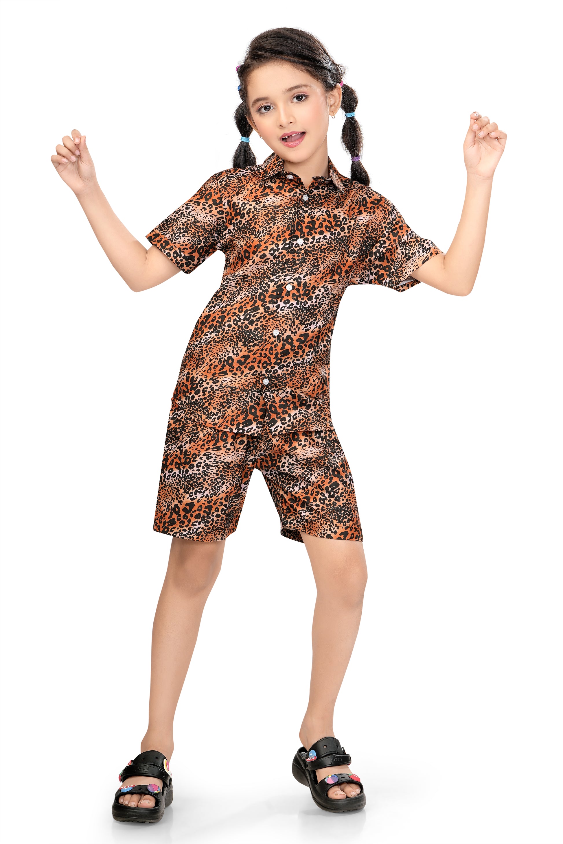 Brown-Leopard-Printed-Girls-Cotton-Co-Ord-Set