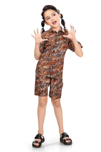Brown-Leopard-Printed-Girls-Cotton-Co-Ord-Set-SideView