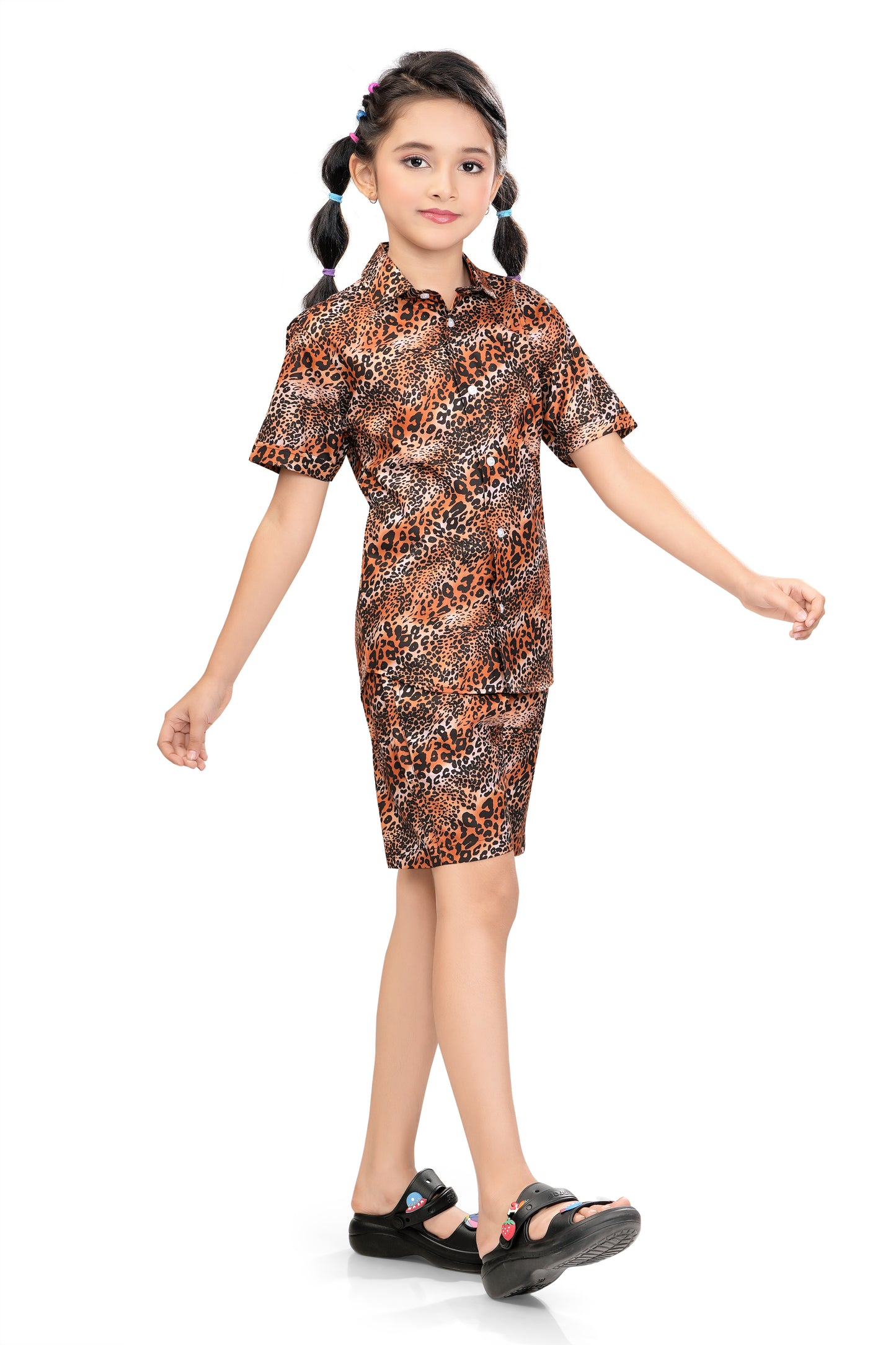 Brown-Leopard-Printed-Girls-Cotton-Co-Ord-Set-SideView