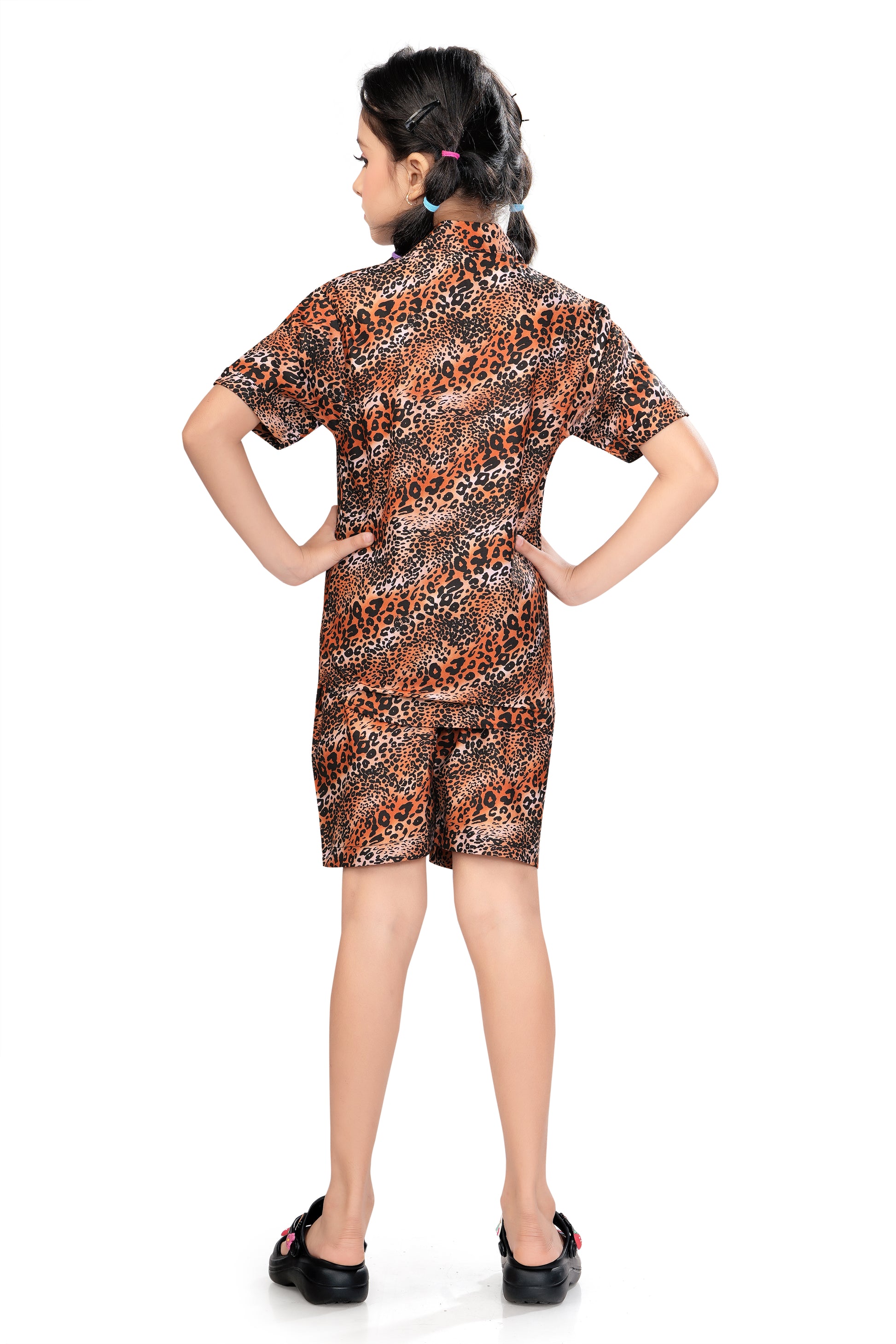 Brown-Leopard-Printed-Girls-Cotton-Co-Ord-Set-BackView