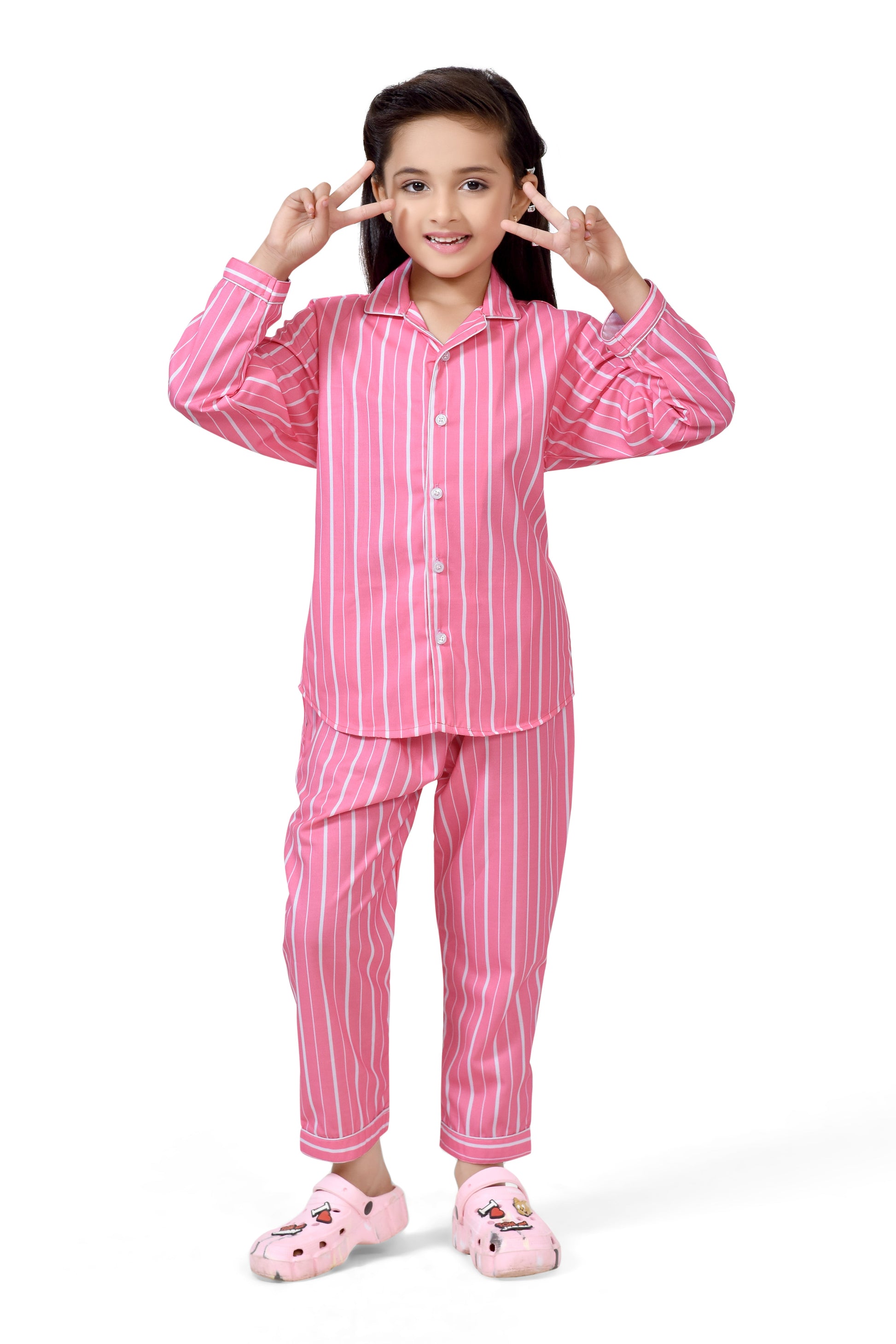 Buy Candy Pink Striped Stylish Girls Night Suit Set Online - Club96