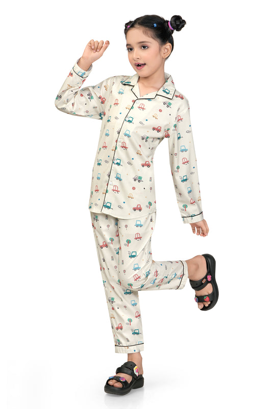 Car-Printed-Girl-Cotton-Night-suit-Set-kids night  suit