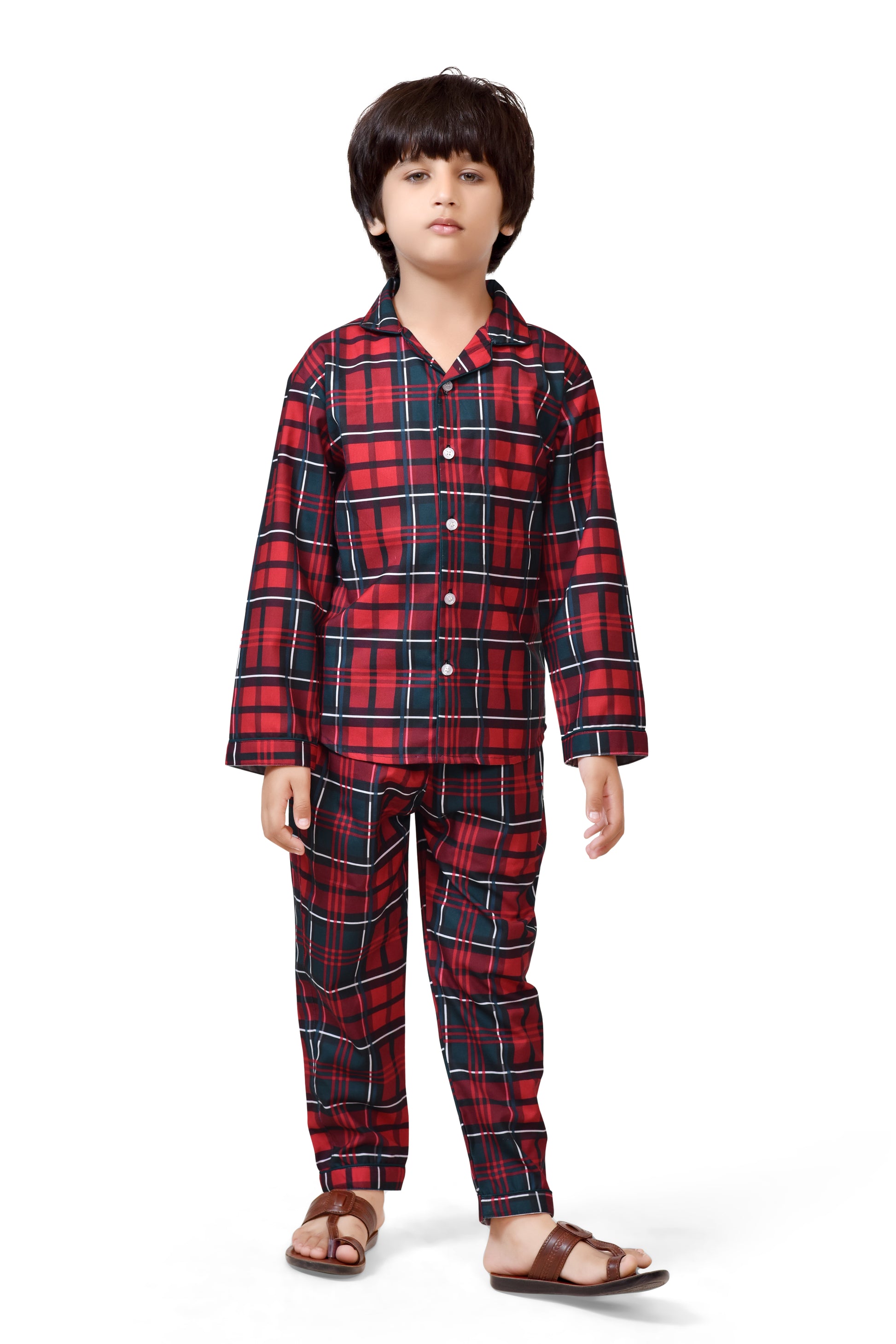 Classic Red and Black Christmas Theme Boys Night Suit - Long Sleeves