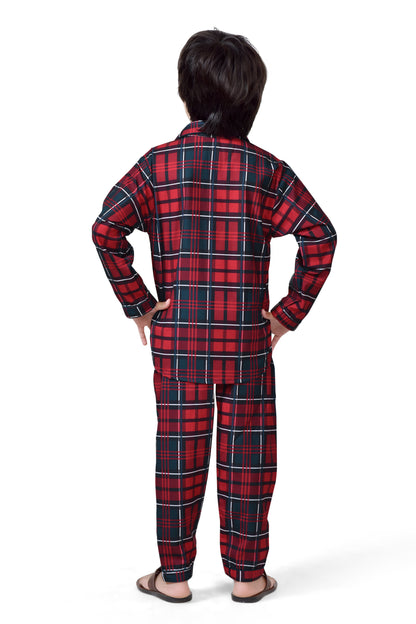 Classic Red and Black Christmas Theme Boys Night Suit - Back Side