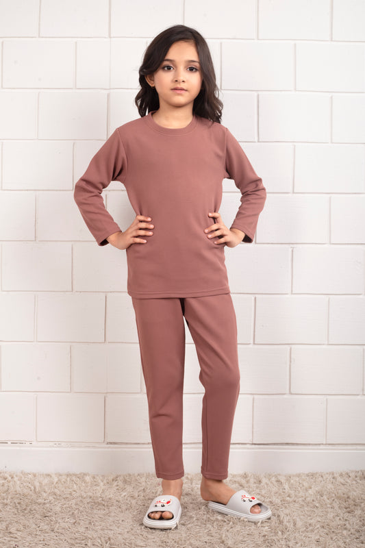 Cotton_waffle_Brown_Pajama_set_for_kids_Girl  
