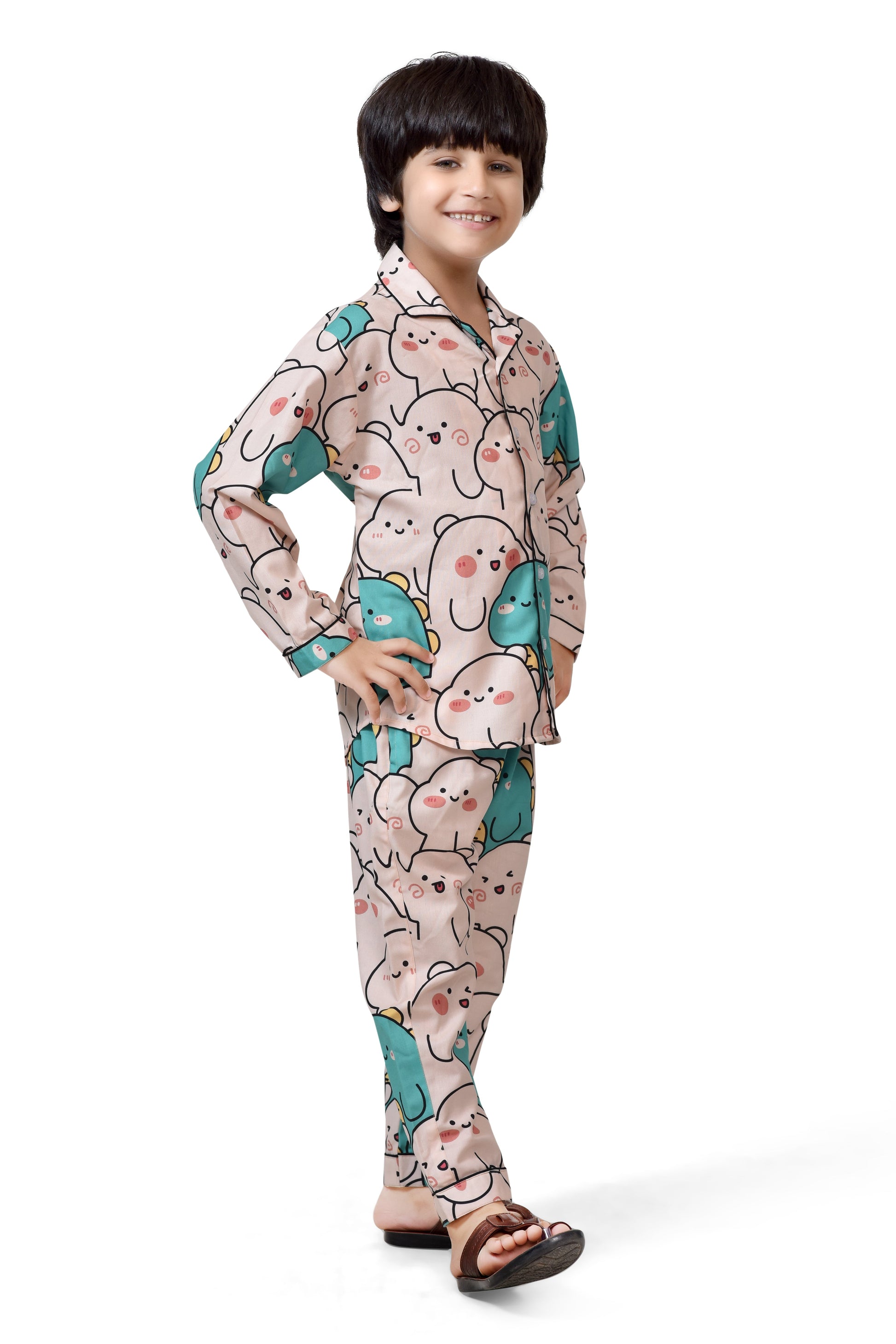 Cute Cartoon Printed Kids Boys Long Sleeves Night Suit Set