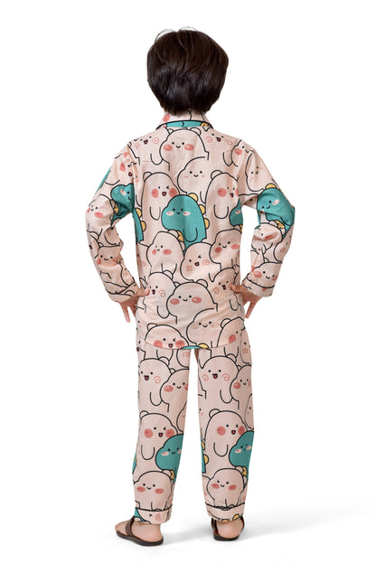 Cute Cartoon Printed Kids Boys Night Suit Set - Back Side