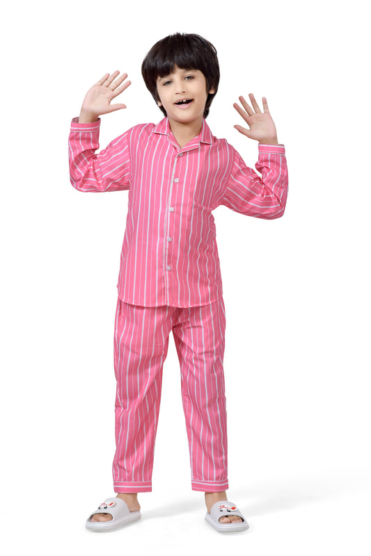 Buy Cute Pink and White Striped Boys Pajama Suit Set Online - Club96