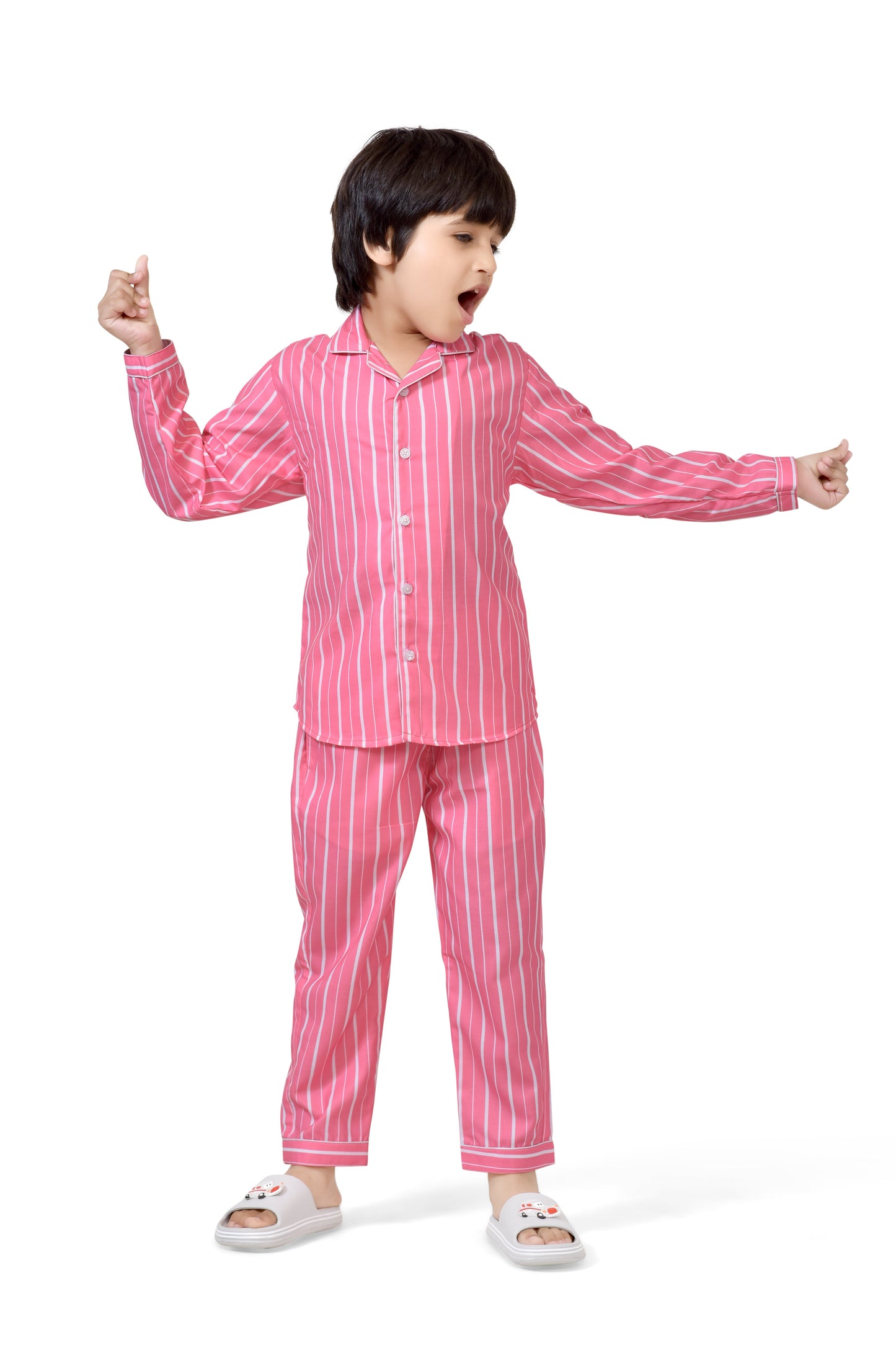 Cute Pink and White Striped Boys Pajama Suit Set