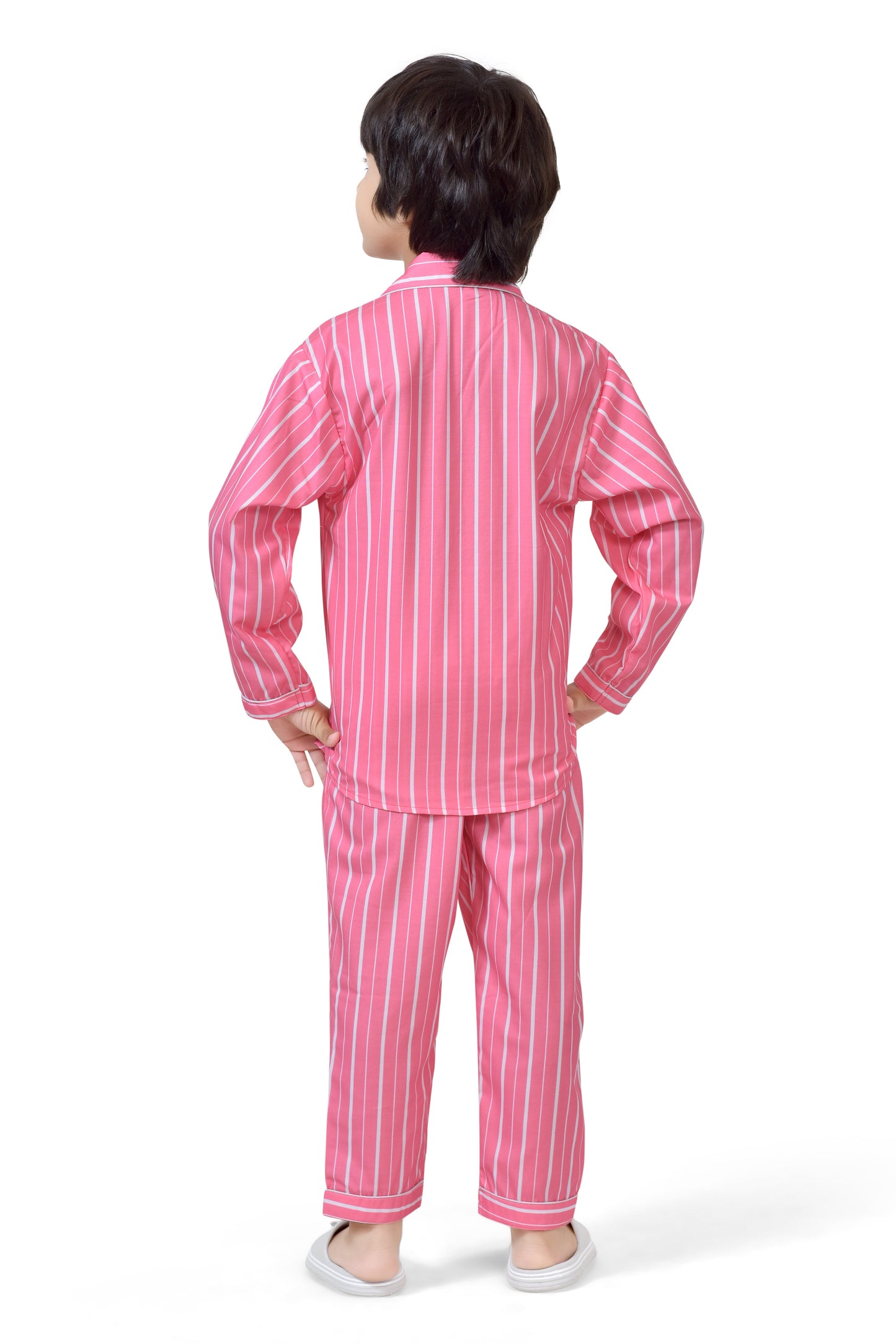 Cute Pink and White Striped Boys Pajama Suit Set - Back Side