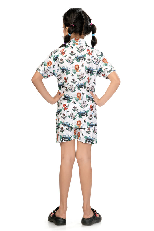 Zoo Animal Printed Cotton Co Ord Set for Girls - G 347