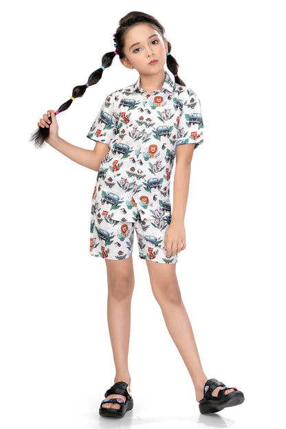 Zoo Animal Printed Cotton Co Ord Set for Girls
