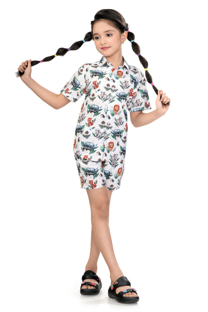 Zoo Animal Printed Cotton Co Ord Set for Girls