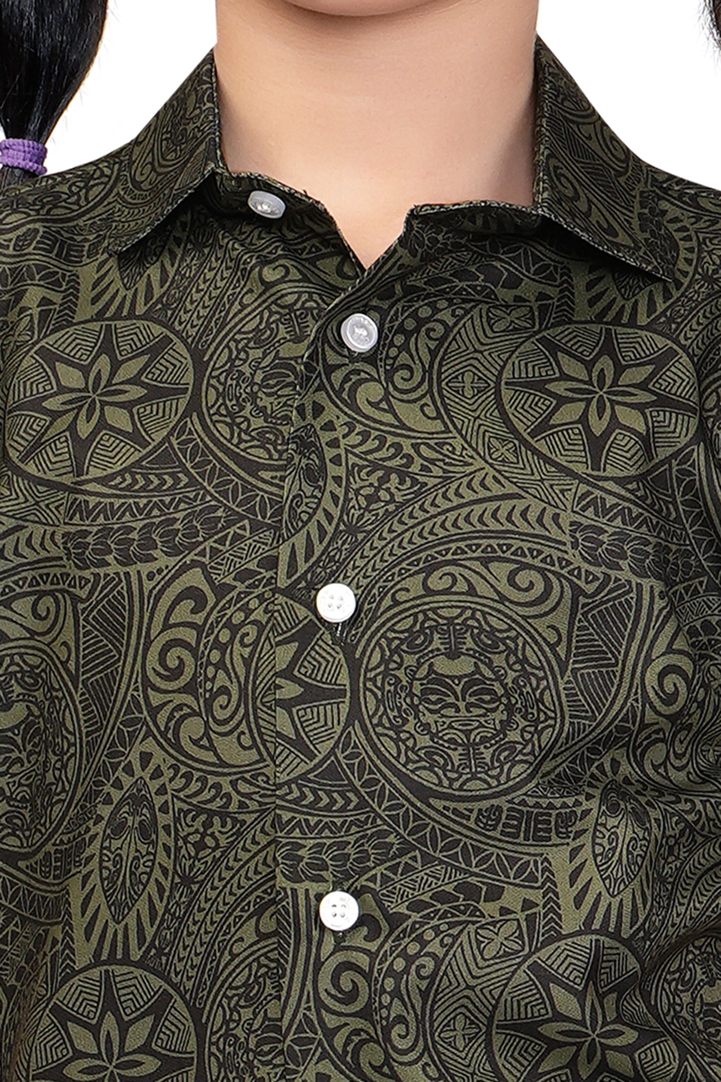 Olive Green Mandala Printed Girls Cotton Co Ord Set - G 365