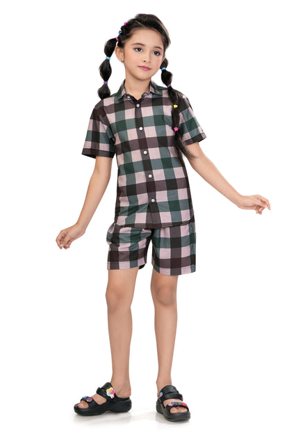 Large Checks Printed Girls Cotton Co Ord Set