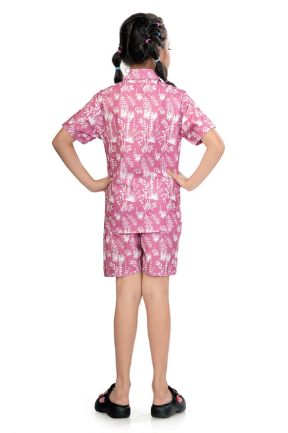 Tropical Palm Leaf Printed Cotton Co Ord Set for Girl
