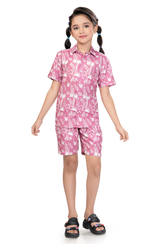 Tropical Palm Leaf Printed Cotton Co Ord Set for Girl - G 350