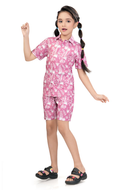 Tropical Palm Leaf Printed Cotton Co Ord Set for Girl