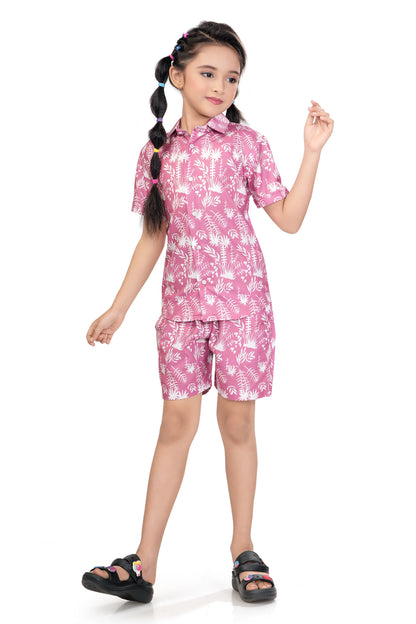 Tropical Palm Leaf Printed Cotton Co Ord Set for Girl