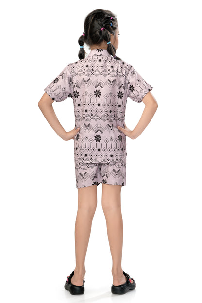 Geometric Tribal Printed Girls Cotton Co Ord Set