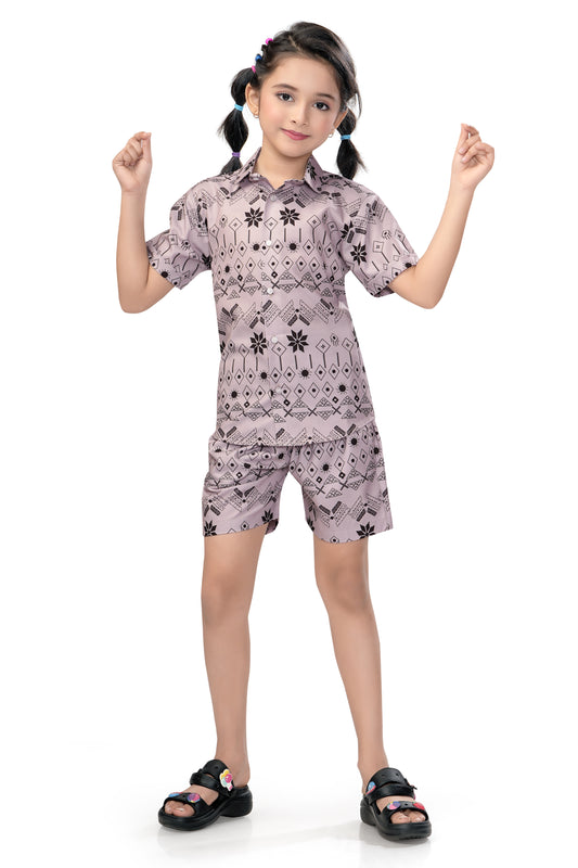 Geometric Tribal Printed Girls Cotton Co Ord Set - G 348