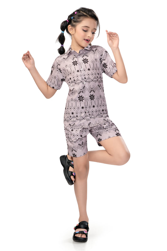 Geometric Tribal Printed Girls Cotton Co Ord Set - G 348