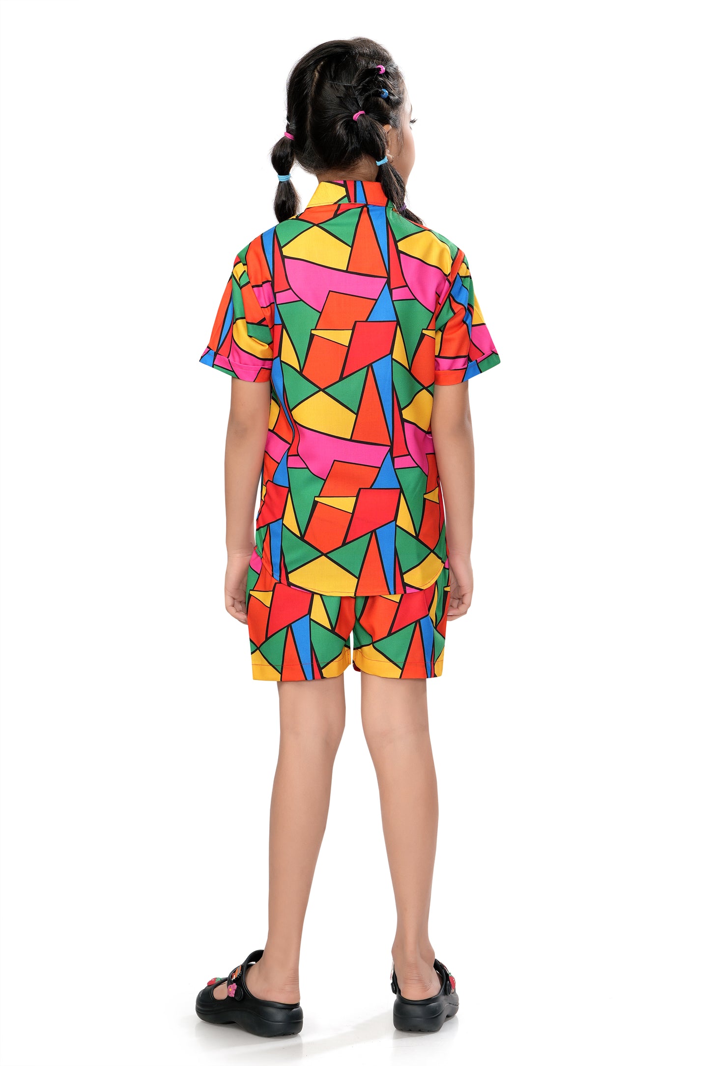 Multicolor Block Mosaic Printed Girl Cotton Co Ord Set