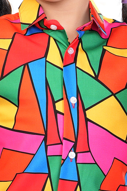 Multicolor Block Mosaic Printed Girl Cotton Co Ord Set