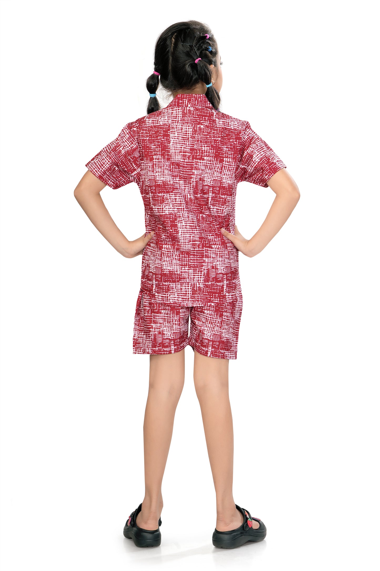 Red and White Crosshatch Printed Cotton Co Ord Set
