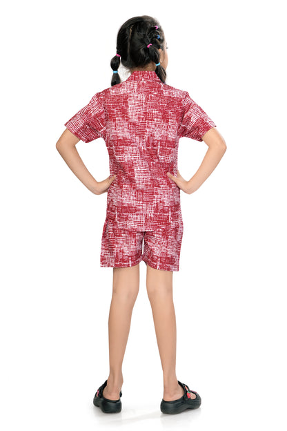 Red and White Crosshatch Printed Cotton Co Ord Set