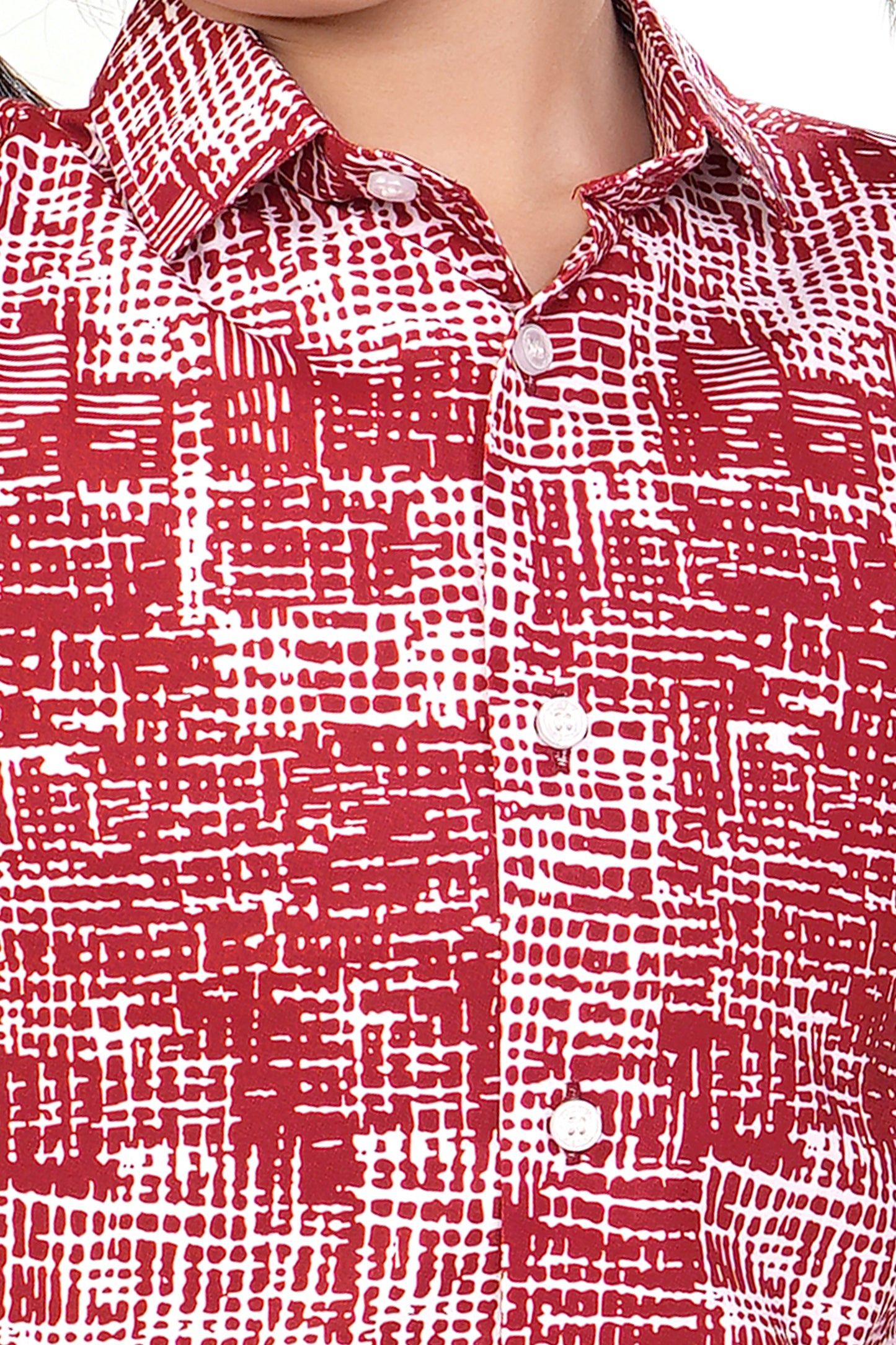 Red and White Crosshatch Printed Cotton Co Ord Set