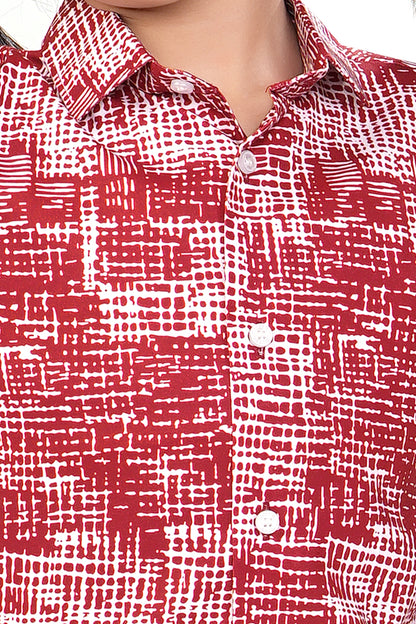 Red and White Crosshatch Printed Cotton Co Ord Set