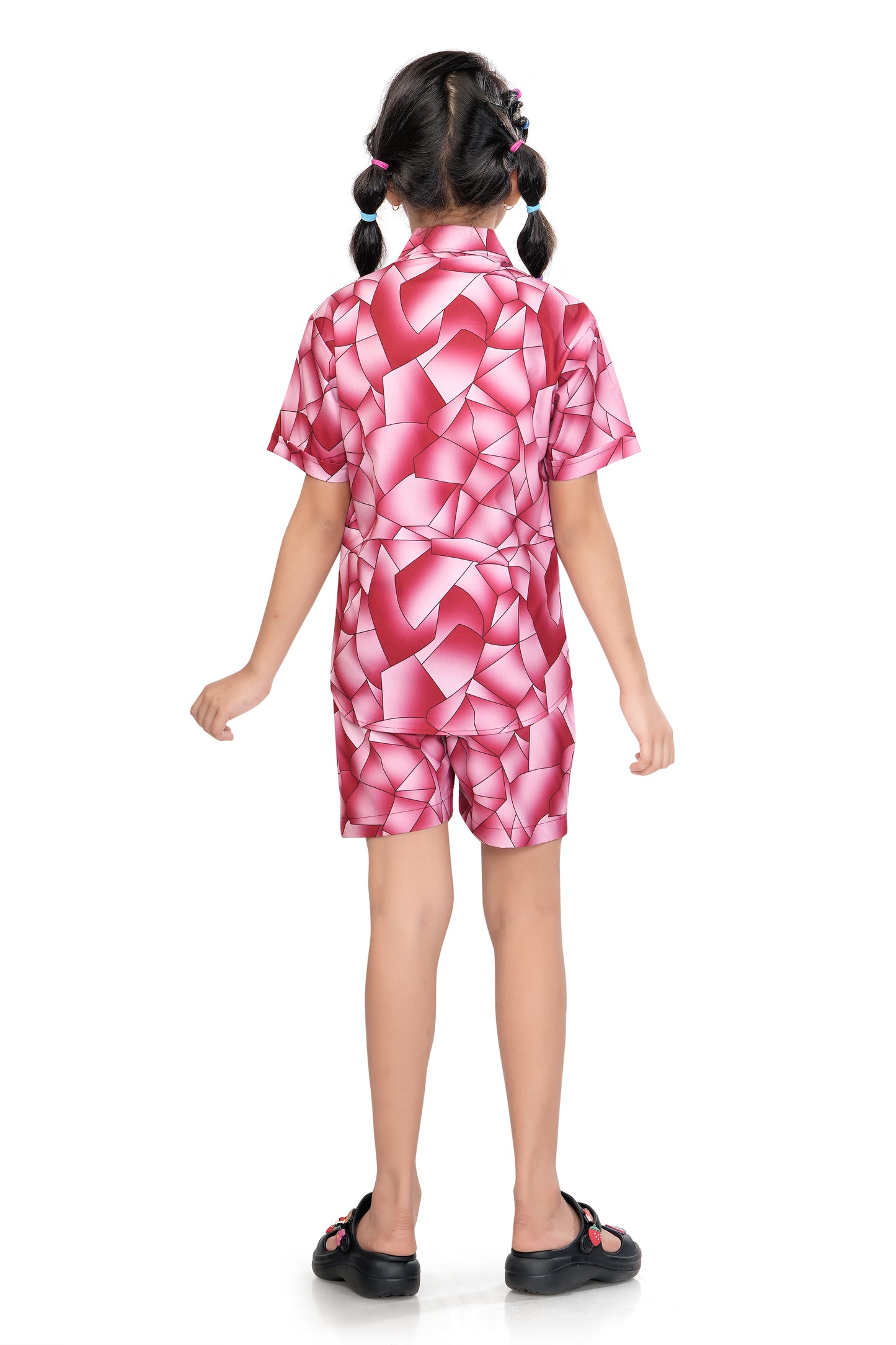 Pink Abstract Shards Printed Girl Cotton Co Ord Set